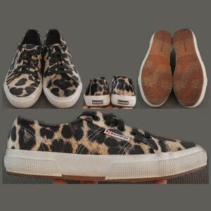 Superga 2750 Fanvelvetw Leopard Velvet Platform Shoes Women's Size US 7 EUR 37.5
